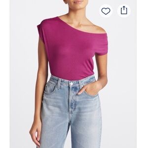 Threads 4 Thought Off-Shoulder Rib Knit Top in Magenta